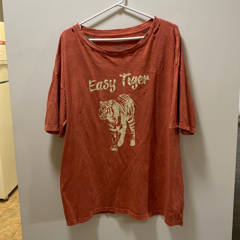 Vintage Canvas Orange ‘Easy Tiger’ Oversized Graphic T-Shirt